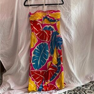 Colorful Strapless Leaf Print Swim Dress